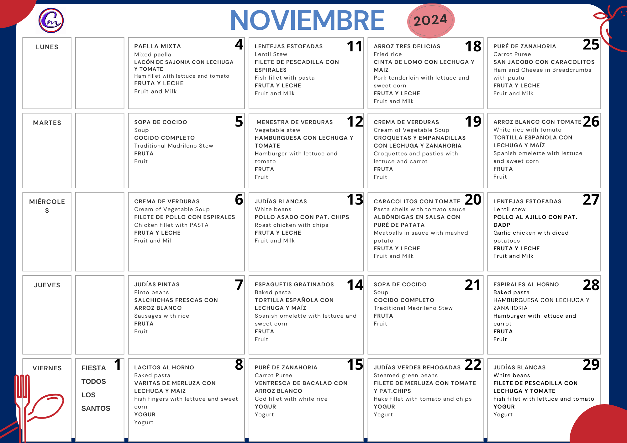 MENU NOVIEMBRE